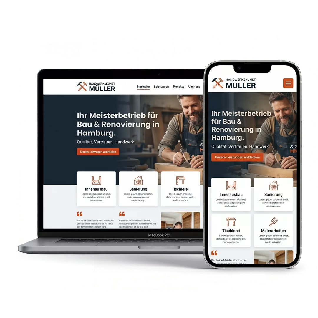 Beispiel einer Handwerker-Website auf Desktop und Smartphone